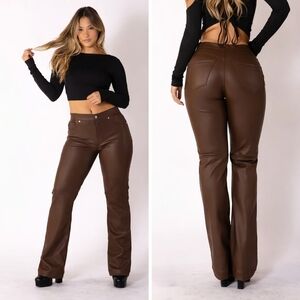 REVICE High Street Faux Leather Flare Pants Brown Size 29